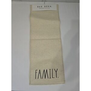 Rae Dunn Family TABLE RUNNER Embroidered Stitched Linen New
